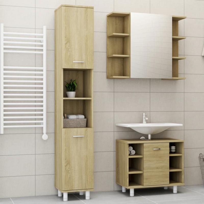 Set Mobili da Bagno 3 pz Rovere Sonoma in Truciolato